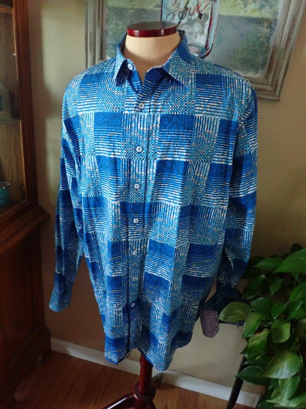 Robert Graham Men’s XL Tall Geometric Blue Button-Up Long Sleeve Flip Cuff NEW